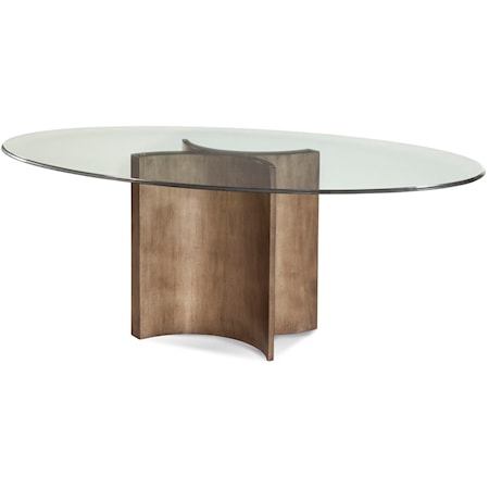 Transitional Pedestal Dining Table with Glass Top