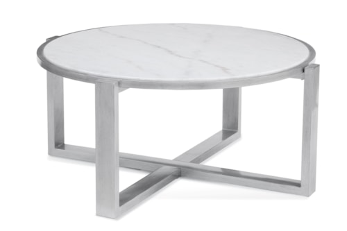 Contemporary Round Coffee Table with Marble Top