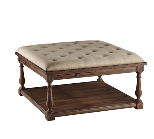 Transitional Cocktail Ottoman with Pull-Out Shelves