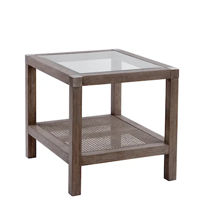 Coastal Farmhouse Glass-Top End Table with Open Display Shelf