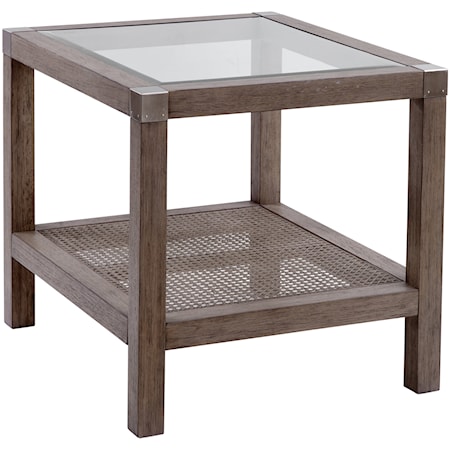 Coastal Farmhouse Glass-Top End Table with Open Display Shelf