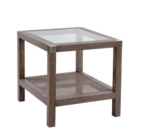 Coastal Farmhouse Glass-Top End Table with Open Display Shelf