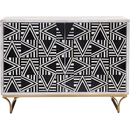 Contemporary Geometric Bar Cabinet with Antique Bronze Base