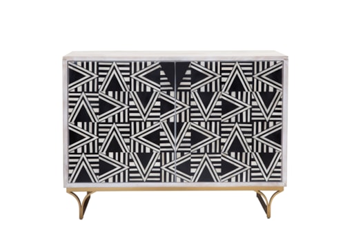 Contemporary Geometric Bar Cabinet with Antique Bronze Base