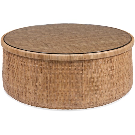 Traditional Round Woven Cocktail Table
