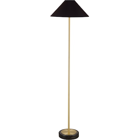 Transitional Gold Floor Lamp with Black Shade