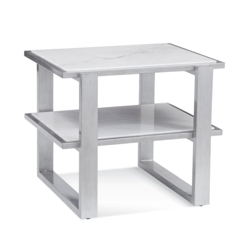 Contemporary Rectangular End Table with Marble Top