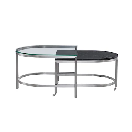 Contemporary Bunching Cocktail Table with Marble and Glass Tops