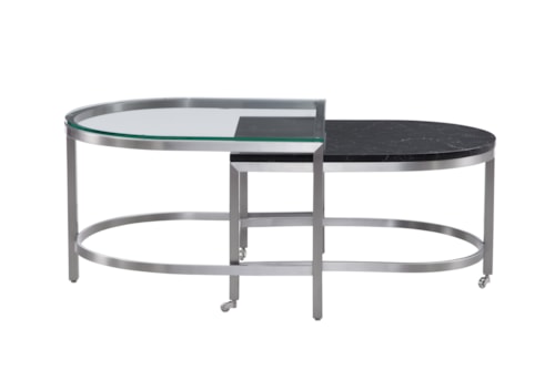 Contemporary Bunching Cocktail Table with Marble and Glass Tops