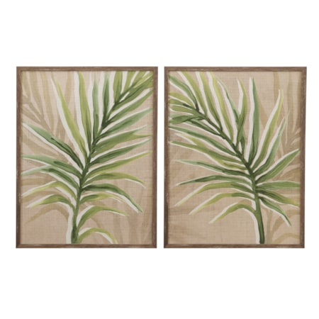 Burlap Palm Frond Framed Print S/2