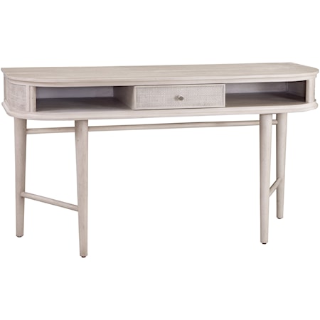 Modern Coastal Writing Desk with Center Drawer and Open Storage