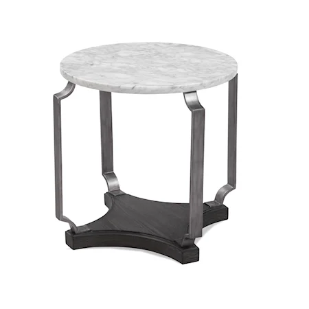 Transitional Round End Table with Marble Top