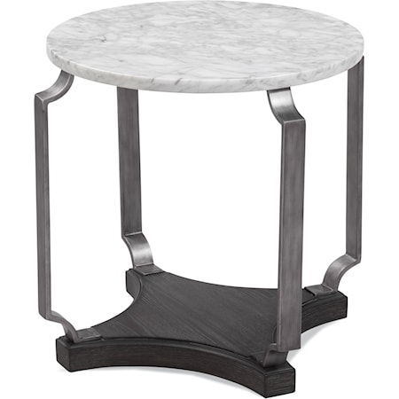 Transitional Round End Table with Marble Top