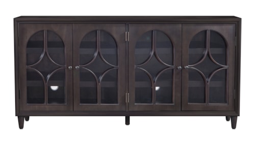Transitional Server with Glass Doors and Adjustable Shelving