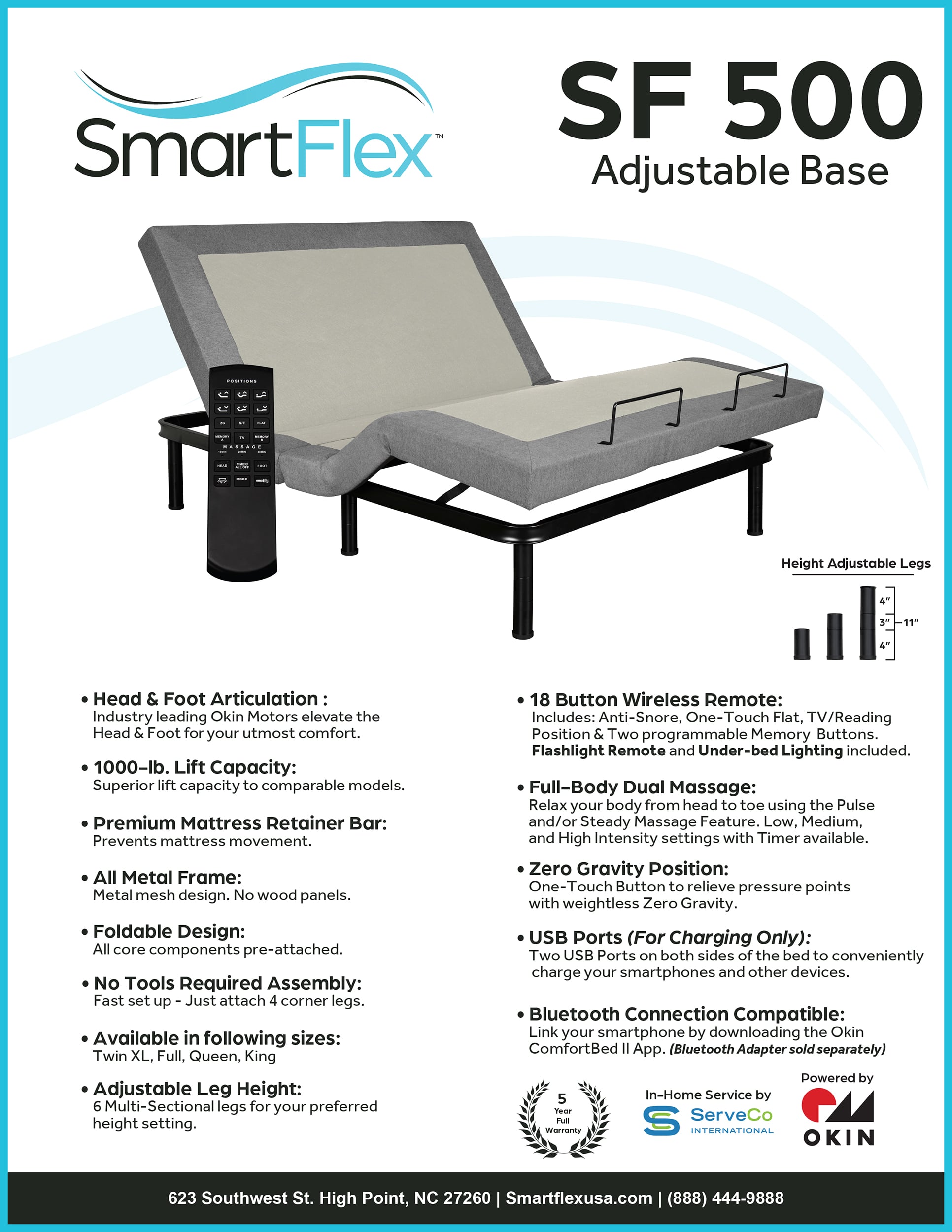 SmartFlex SmartFlex SF 500 Adjustable Base Smart Flex SF501 Twin XL Adjustable Base