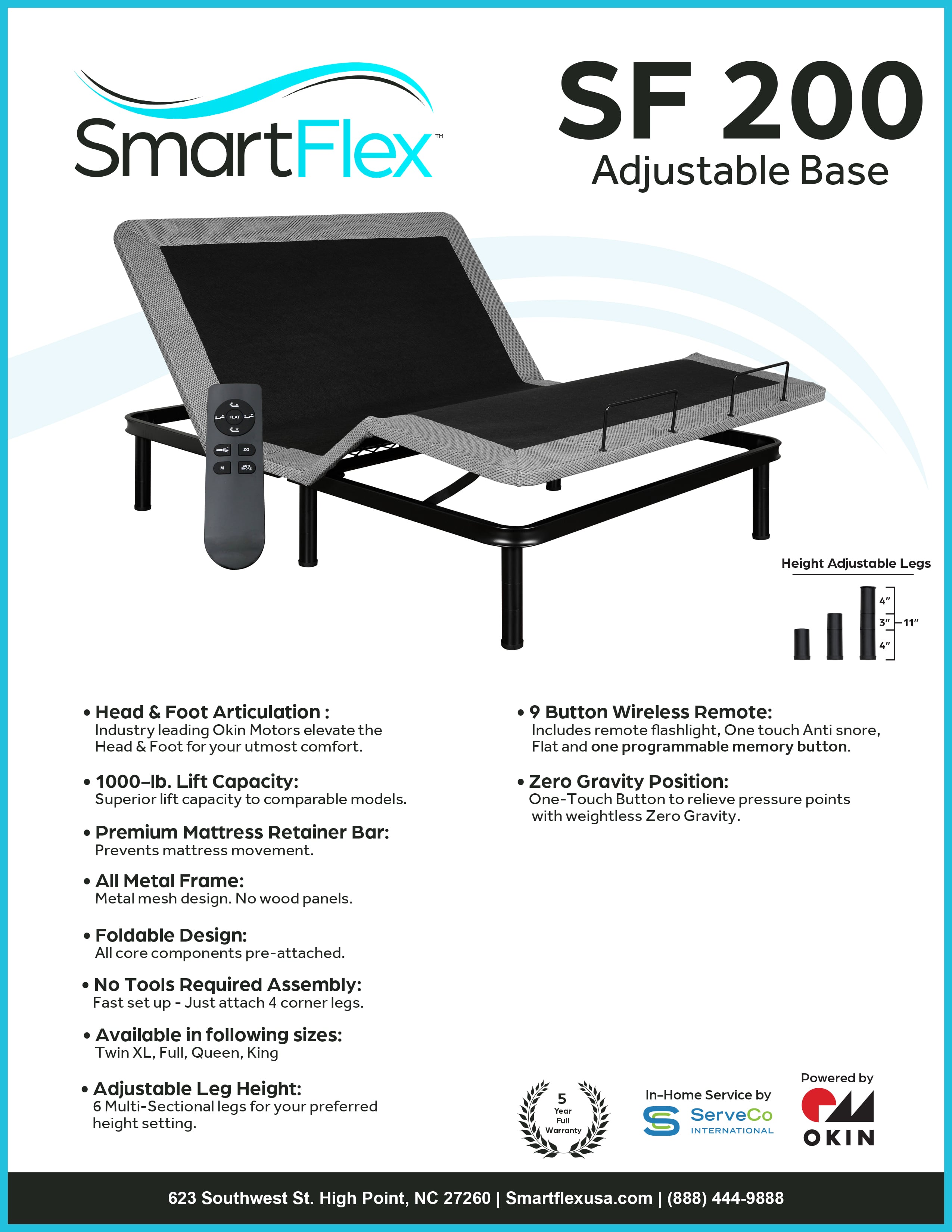 SmartFlex SmartFlex SF 200 Adjustable Base Smart Flex SF201 Twin XL Adjustable Base
