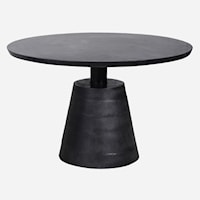 Black Scupper Round Dining Table W/ Nailhead Marble Top