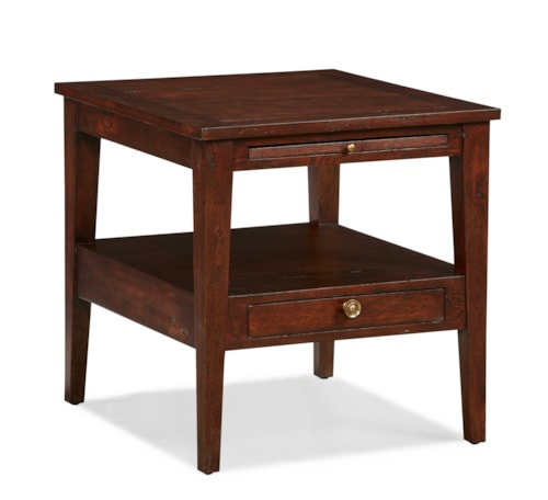 Casual Traditional Square Oak Side Table with Storage