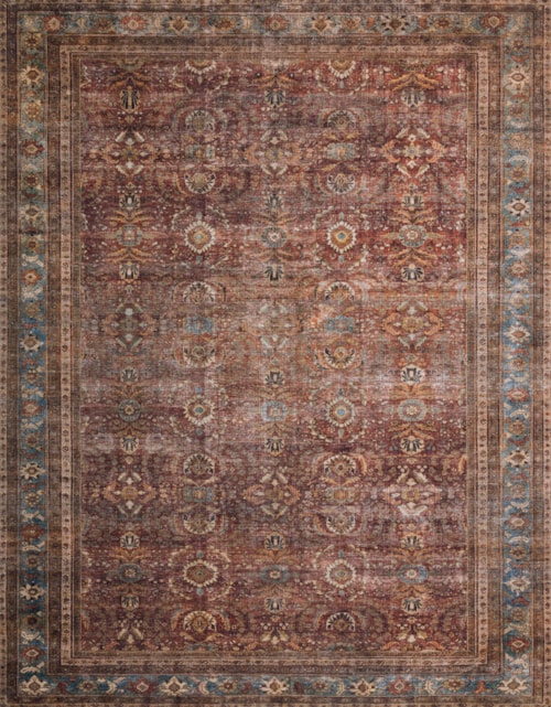 2'6" x 7'6" Brick / Blue Runner Rug