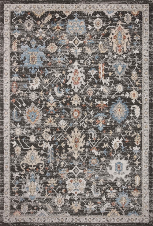5'3" x 5'3" Round Charcoal / Multi Rug