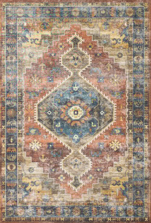 7' x 9' Rust / Blue Oval Rug