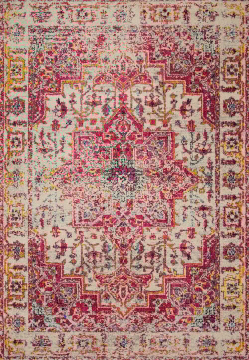 6'-7" X 6'-7"  Ivory / Pink Round Rug