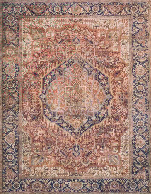 2'6" x 7'6" Red / Navy Runner Rug