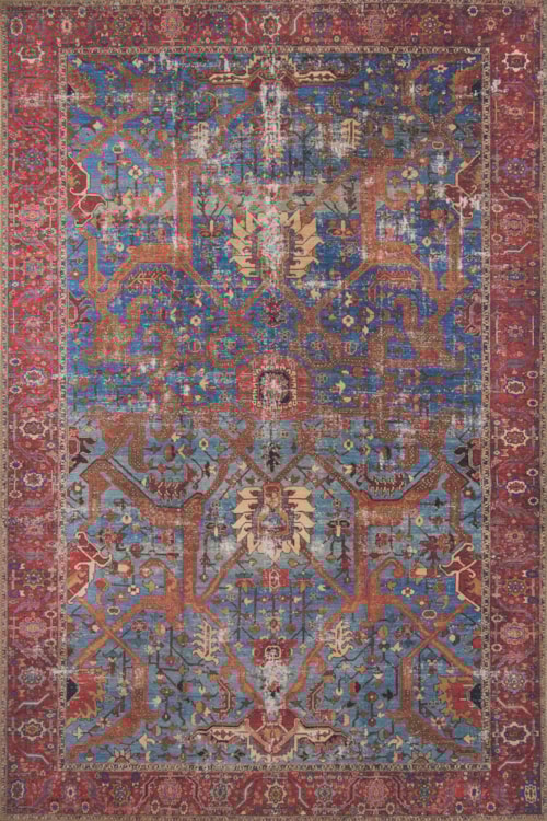 3'-6" x 5'-6" Blue / Red Area Rug
