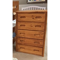 5 Drawer Pine Chest with Carved Handles