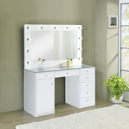 COASTAL WHITE CLEAR TOP VANITY WITH | BULBS