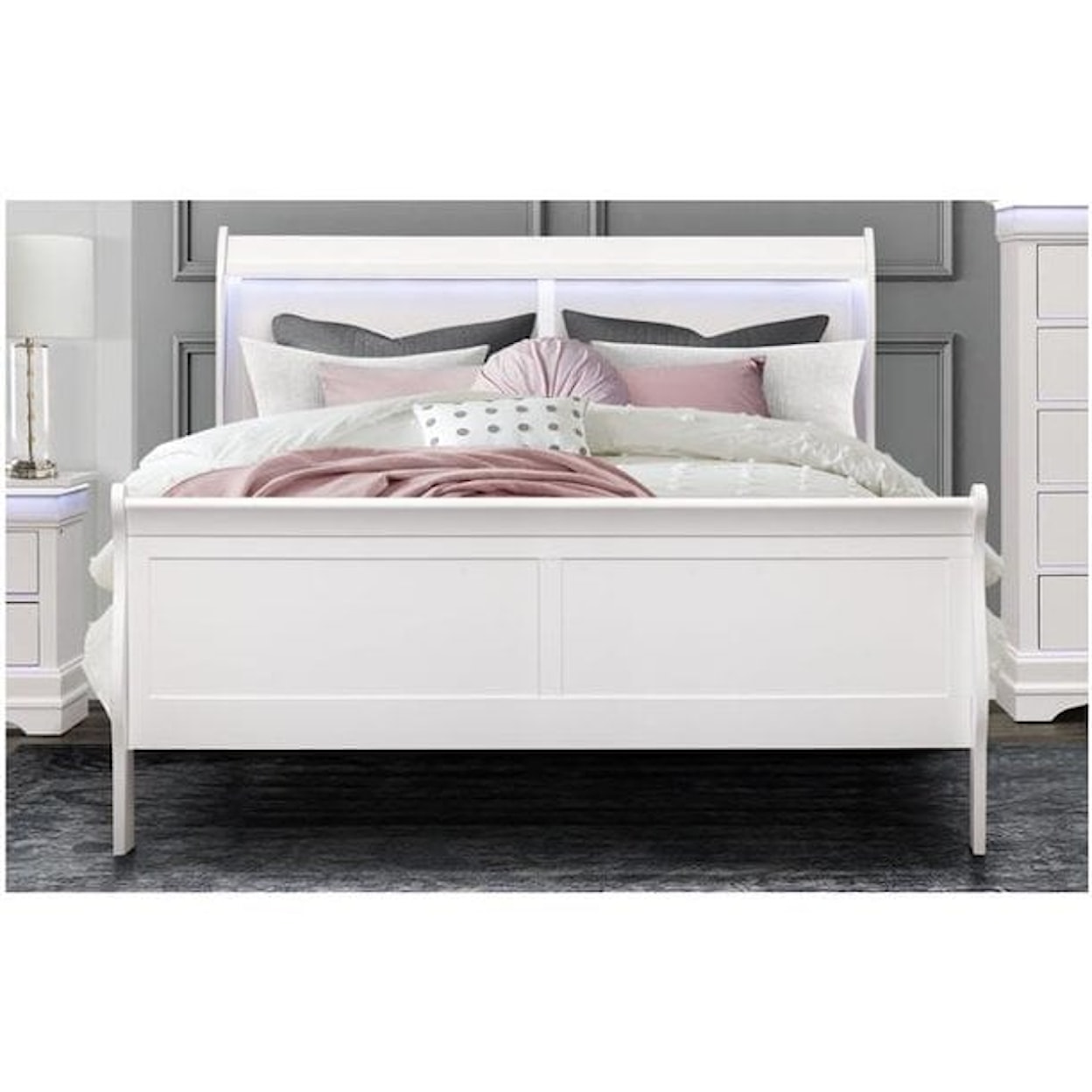 Global Furniture Light Up Louie LIGHT UP LOUIE WHITE KING BED |