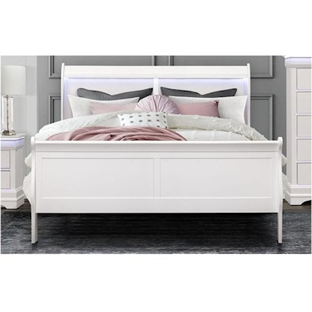 Light Up Louie White Queen Bed