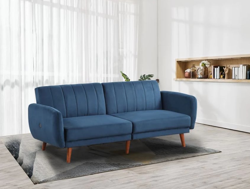 Futon 38008 BLUE FUTON SOFA WITH USB PORTS 7 Day Furniture Uph Futons