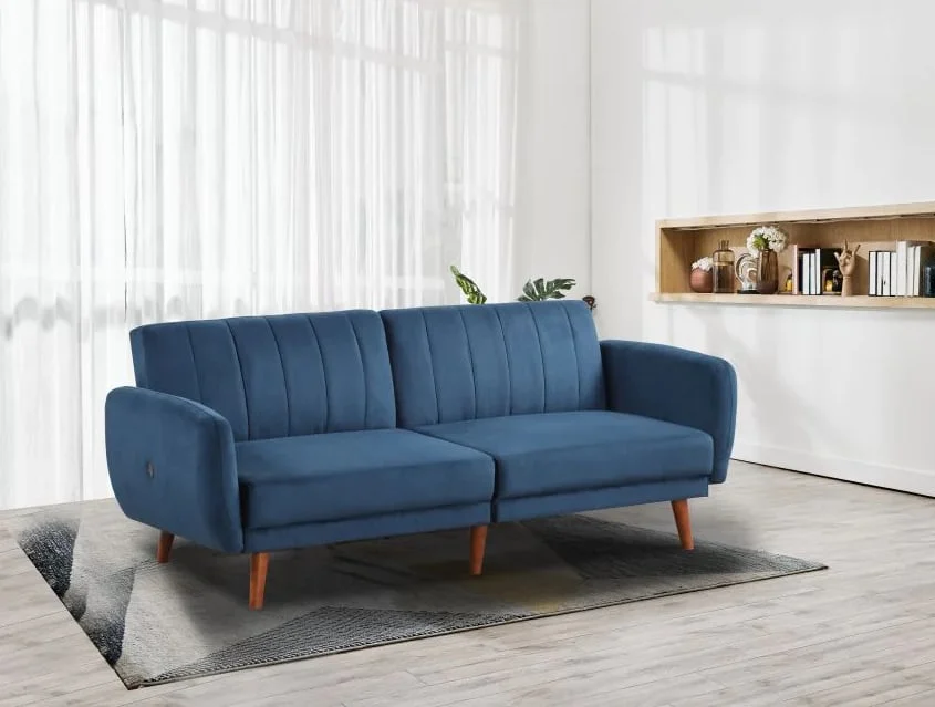 Futon 38008 BLUE FUTON SOFA WITH USB PORTS 7 Day Furniture Uph