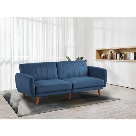 BLUE FUTON SOFA WITH USB PORTS |