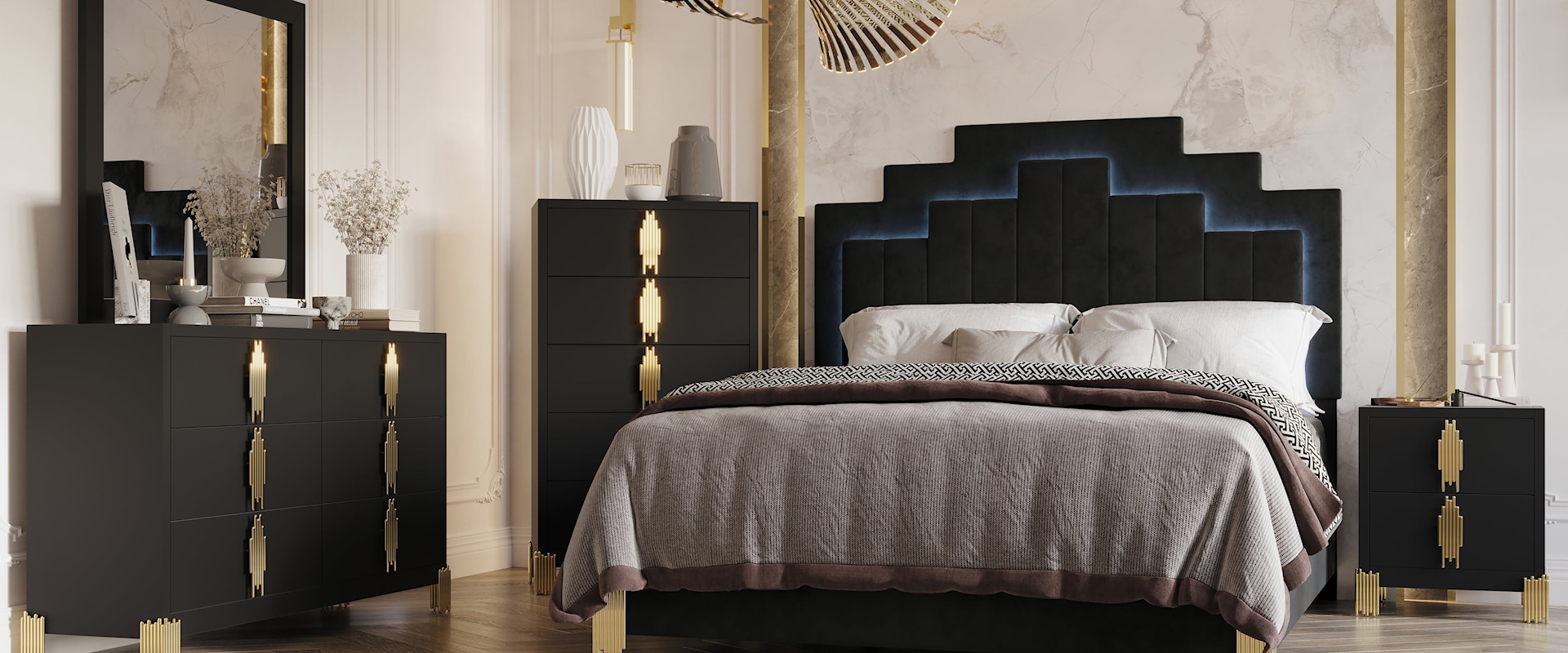 NEW YORK BLACK 4 PIECE QUEEN | BEDROOM SET