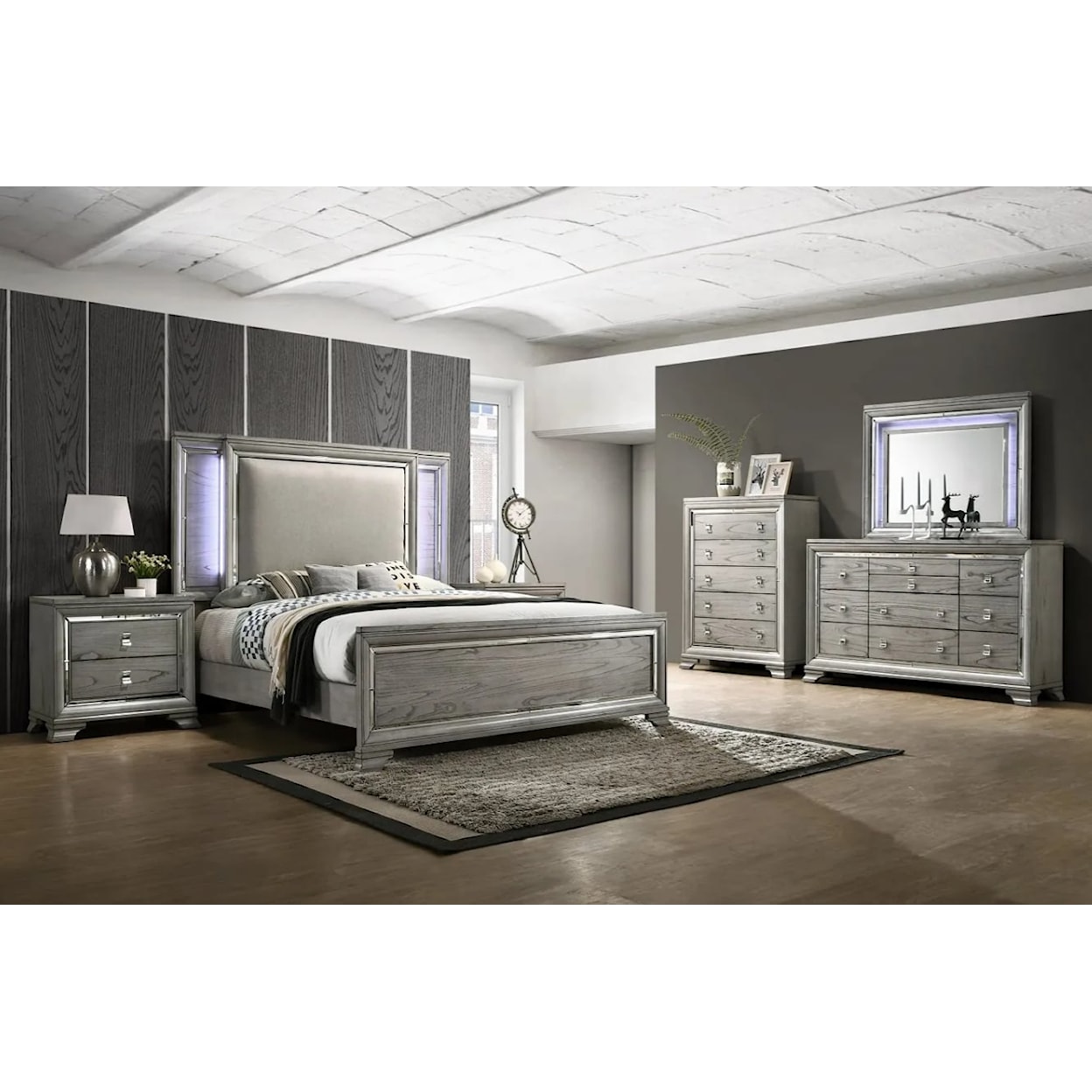 Furniture World Distributors Veneer LED VENEER LIGHT GREY DRESSER |