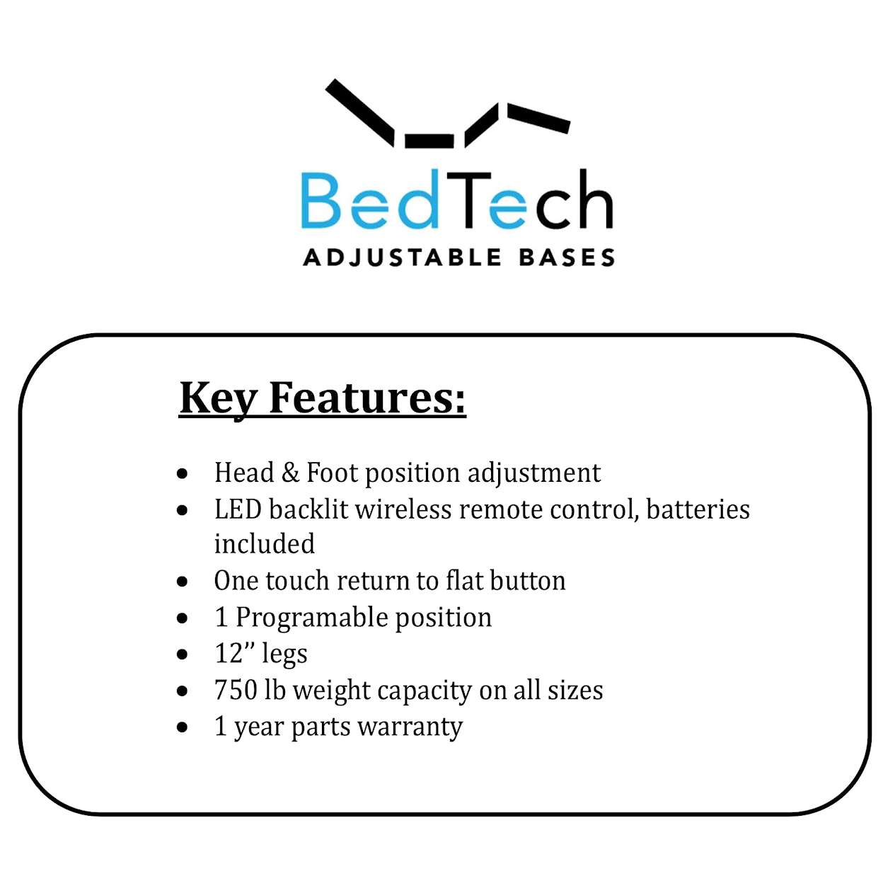 BedTech Silver SILVER FULL  ADJUSTABLE BED BASE |