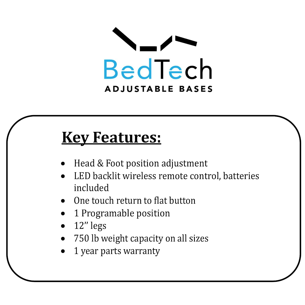 BedTech Silver SILVER TWIN XL ADJUSTABLE BED BASE |