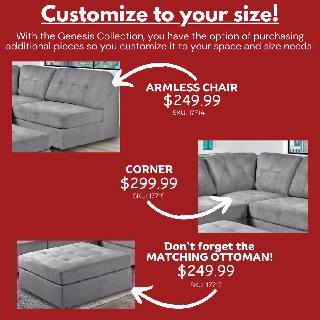 Genesis 17718 GENESIS ASH 4 PIECE MODULAR SECTIONAL 7 Day Furniture