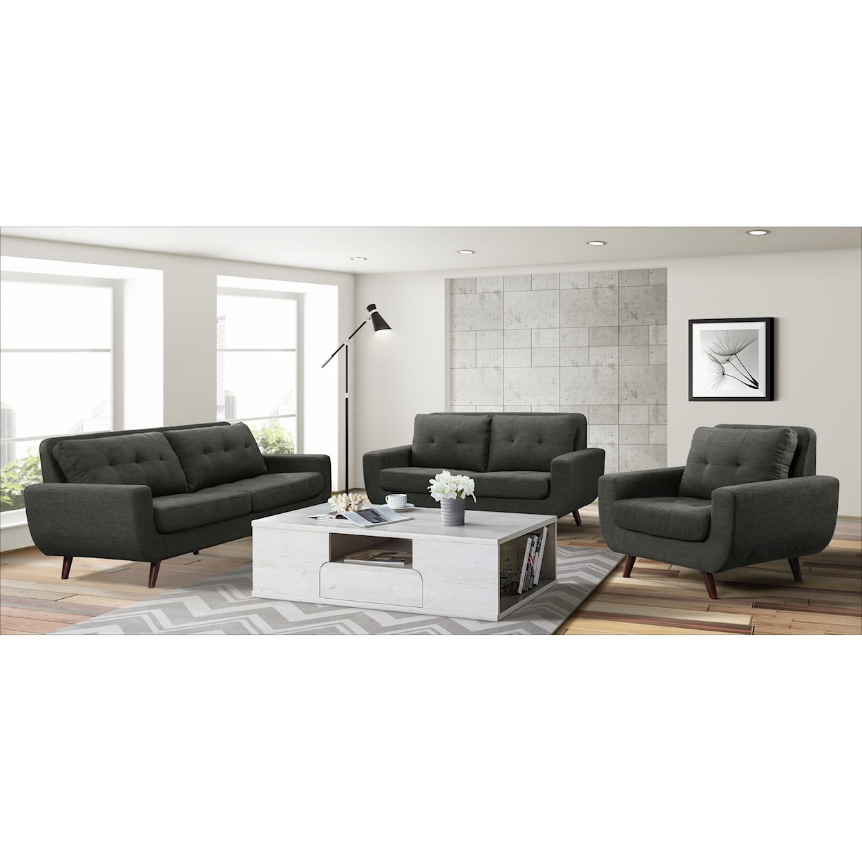 Elements International Freeport FREEPORT HEIRLOOM CHARCOAL SOFA AND | LOVESE