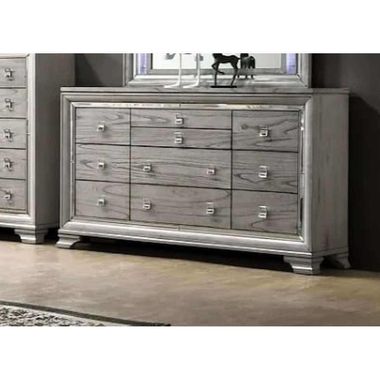 Furniture World Distributors Veneer LED VENEER LIGHT GREY DRESSER |