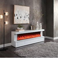 DERIAN WHITE FIREPLACE TV STAND | WITH SPEAKERS