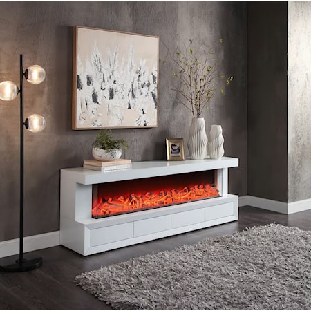 DERIAN WHITE FIREPLACE TV STAND | WITH SPEAK