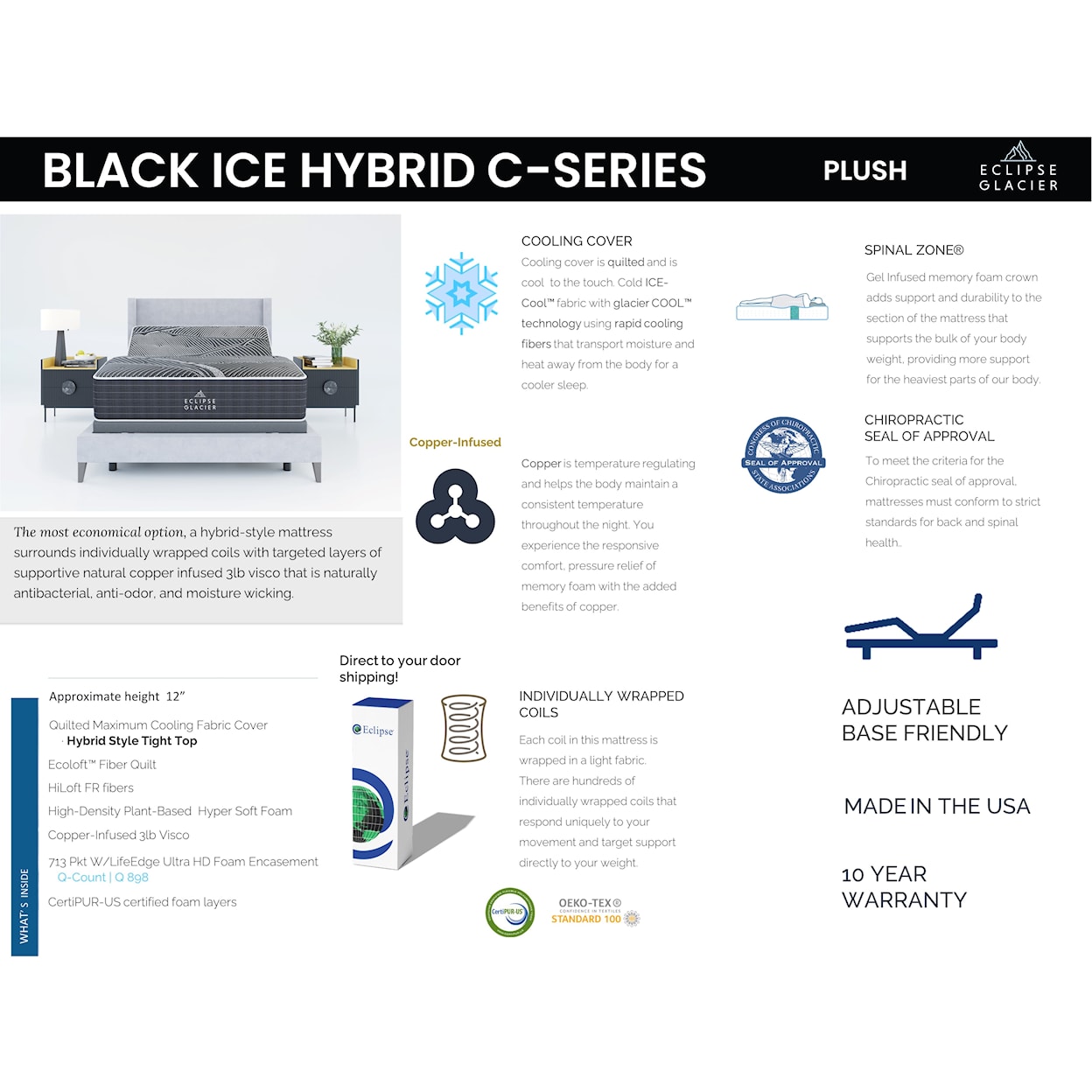 Bedding Industries of America Eclipse Glacier ECLIPSE GLACIER BLACK ICE. | PLUSH SPLIT HEA