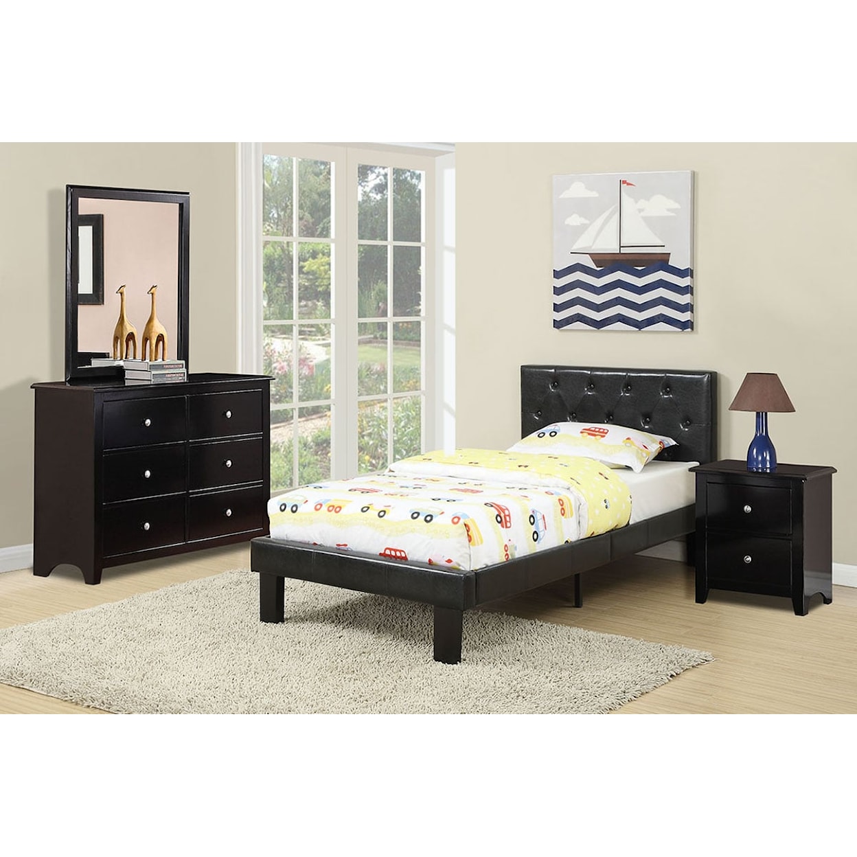 Poundex Twin/Full Beds DAILY BLACK TWIN BED W/ SLATS |