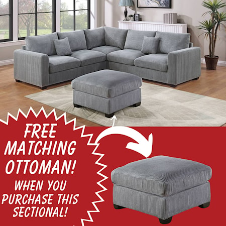 GLENDA GREY SECTIONAL WITH FREE | OTTOMAN