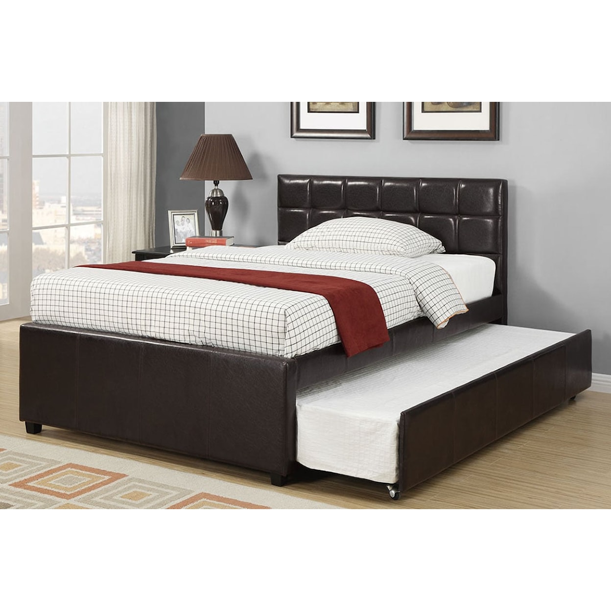 Poundex Trundle Beds SAM BROWN TWIN BED W/ TRUNDLE |