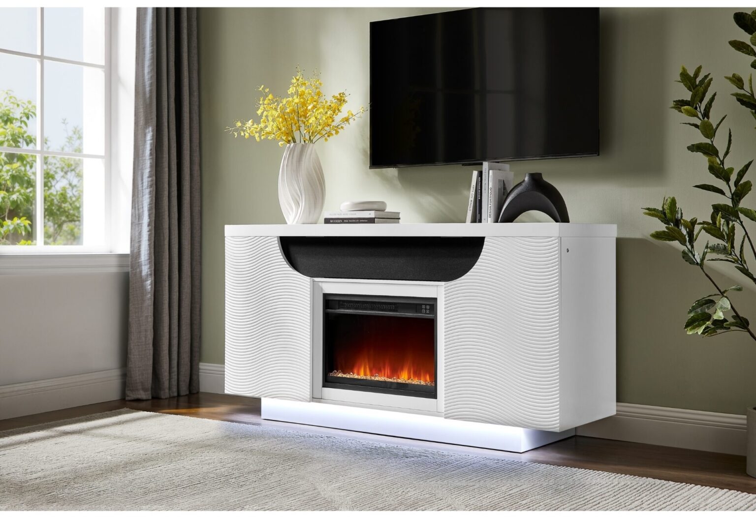 FIREPLACE TV STAND 27756 LACQUER WHITE 66