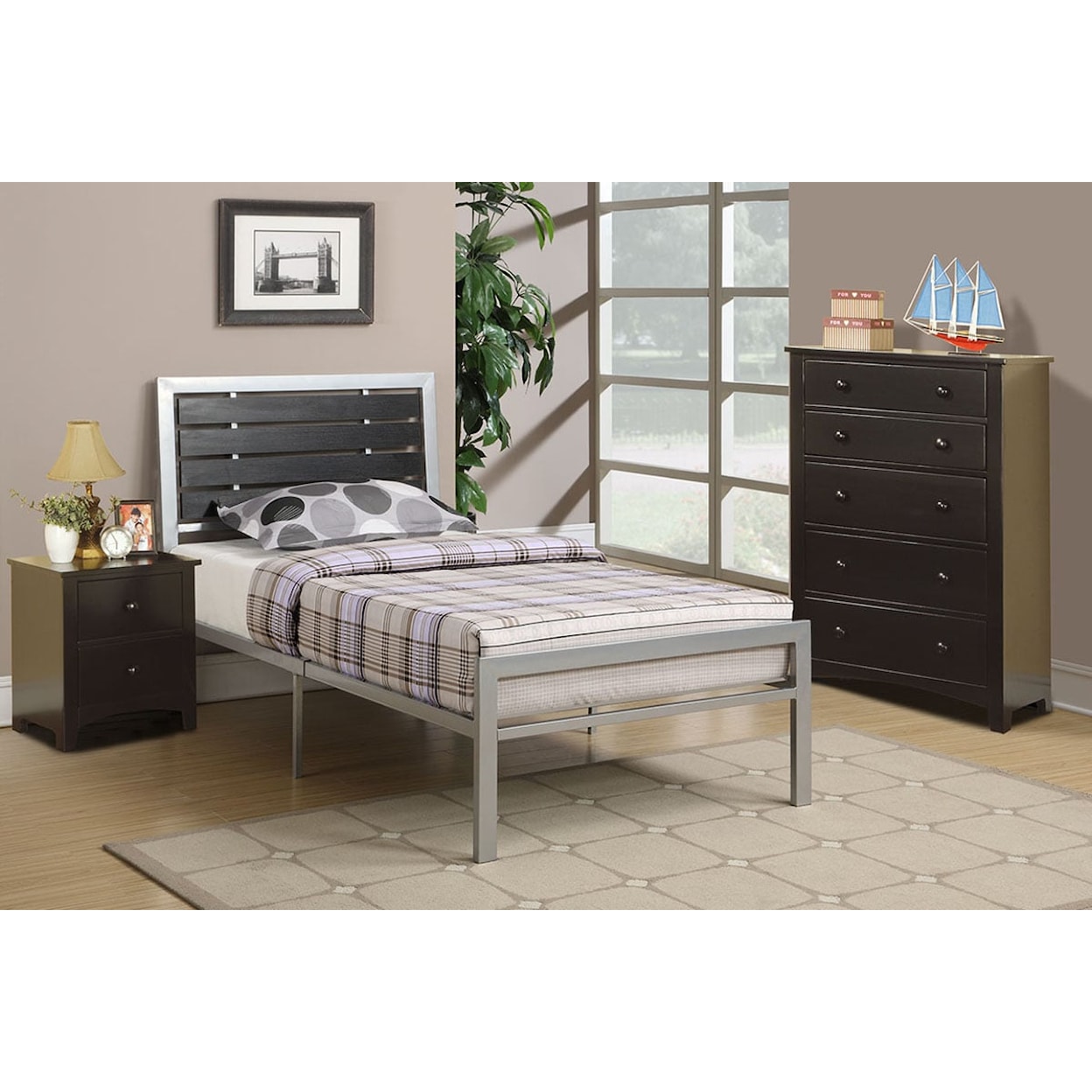 Poundex Twin/Full Beds SILVER FULL BED WITH SLATS |